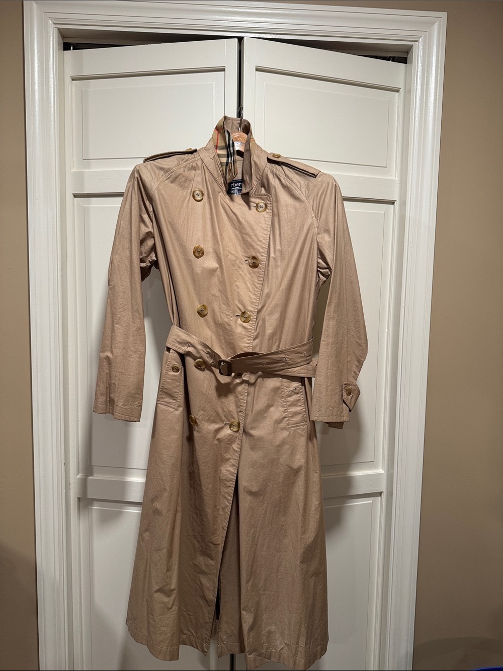 Burberry Tan Double-Breasted Trench Coat with Belt